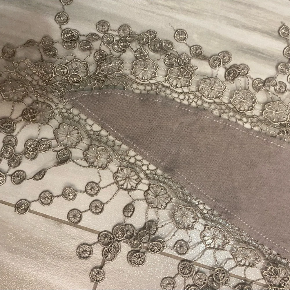 Gray Pointed End Decorative Scarf with Delicate Lace Fringe, one size fits most